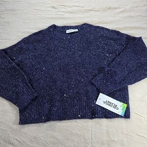 Colorful Planet Girls Navy Blue Sequin Knit Sweater Size M 10 Shimmer Crewneck